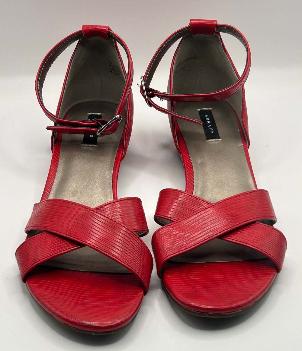 ARRAY Praise Red Textured Wedge Sandals with Ankle Strap